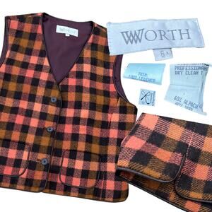 Worth Plaid Leather Trim Vest Sz 6